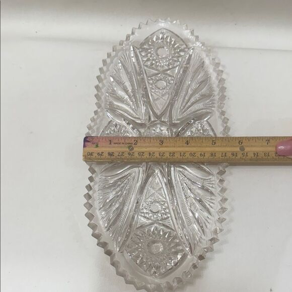 Crystal Clear Cut Glass Serving Tray 11 1/2 Long 5 1/2 Wide 3/4 Tall Starburst - Picture 5 of 8
